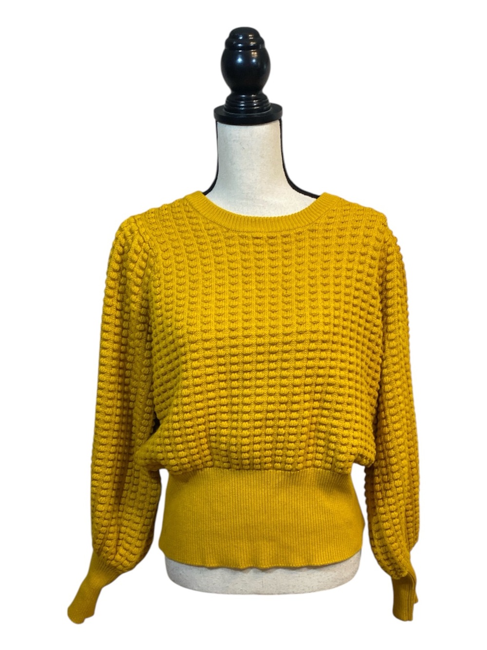 French Connection Waffle Knit Mustard Balloon Sleeve Sweater Medium